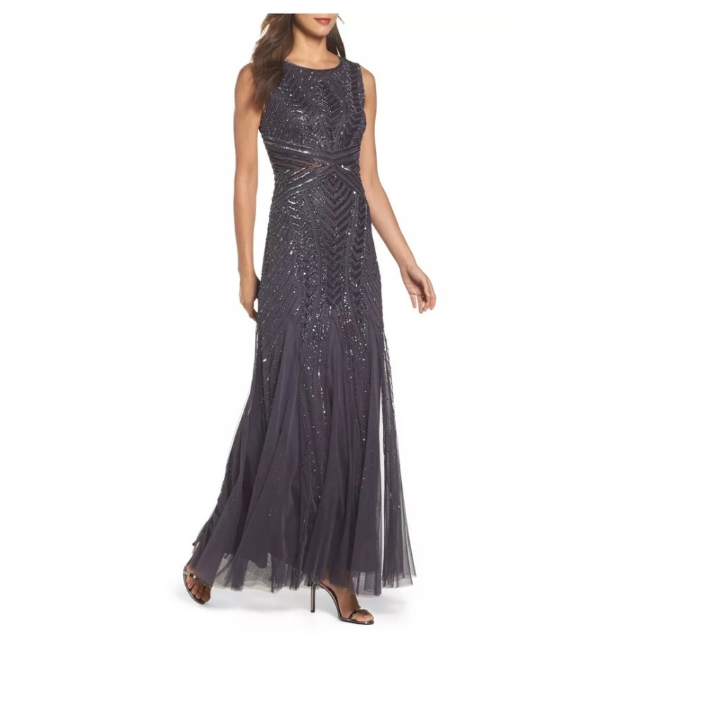 NEW Adrianna Papell Beaded Sleeveless Gown